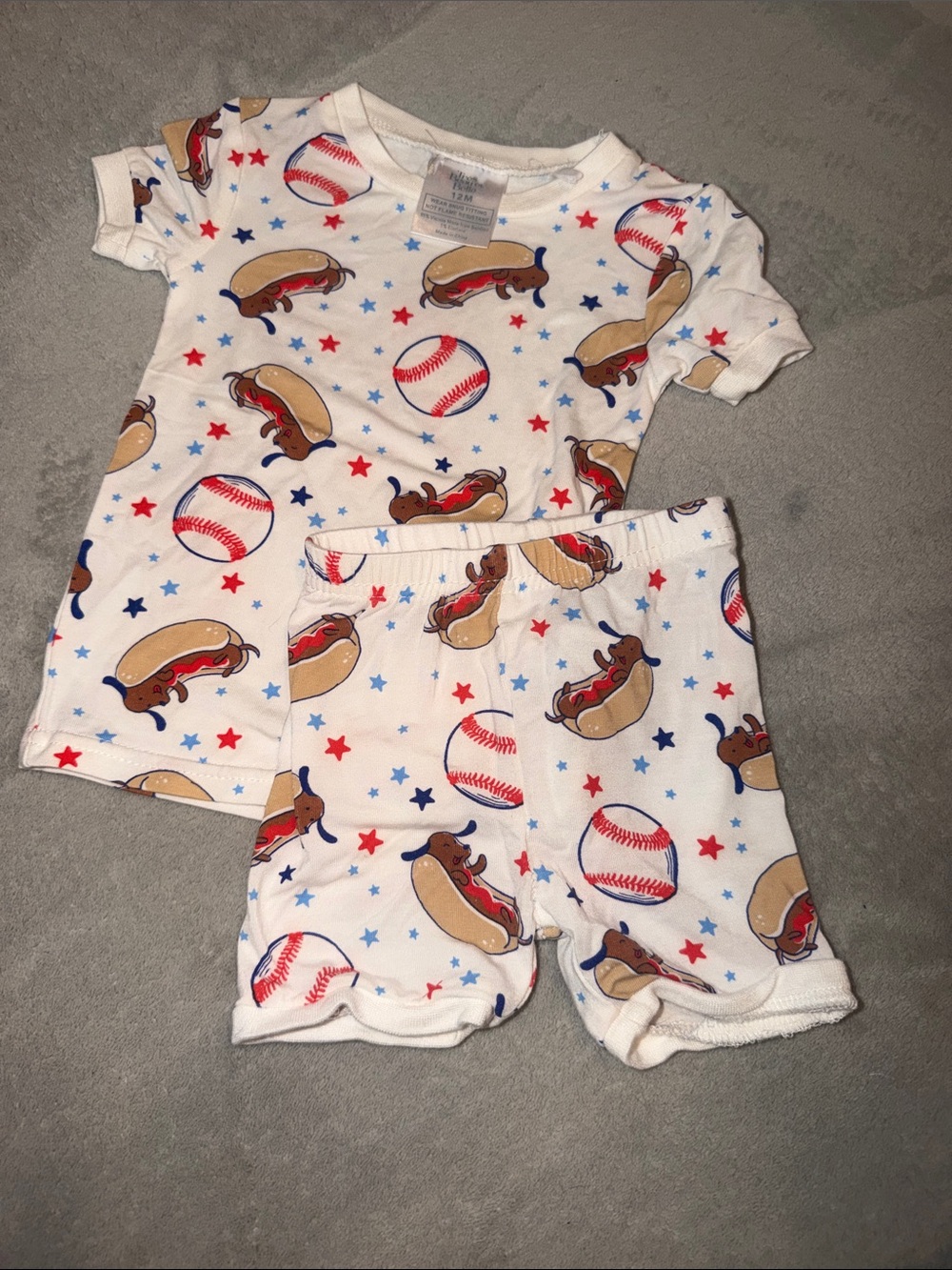 Baseball & Hot Dog Short Pajama Set - White Kids